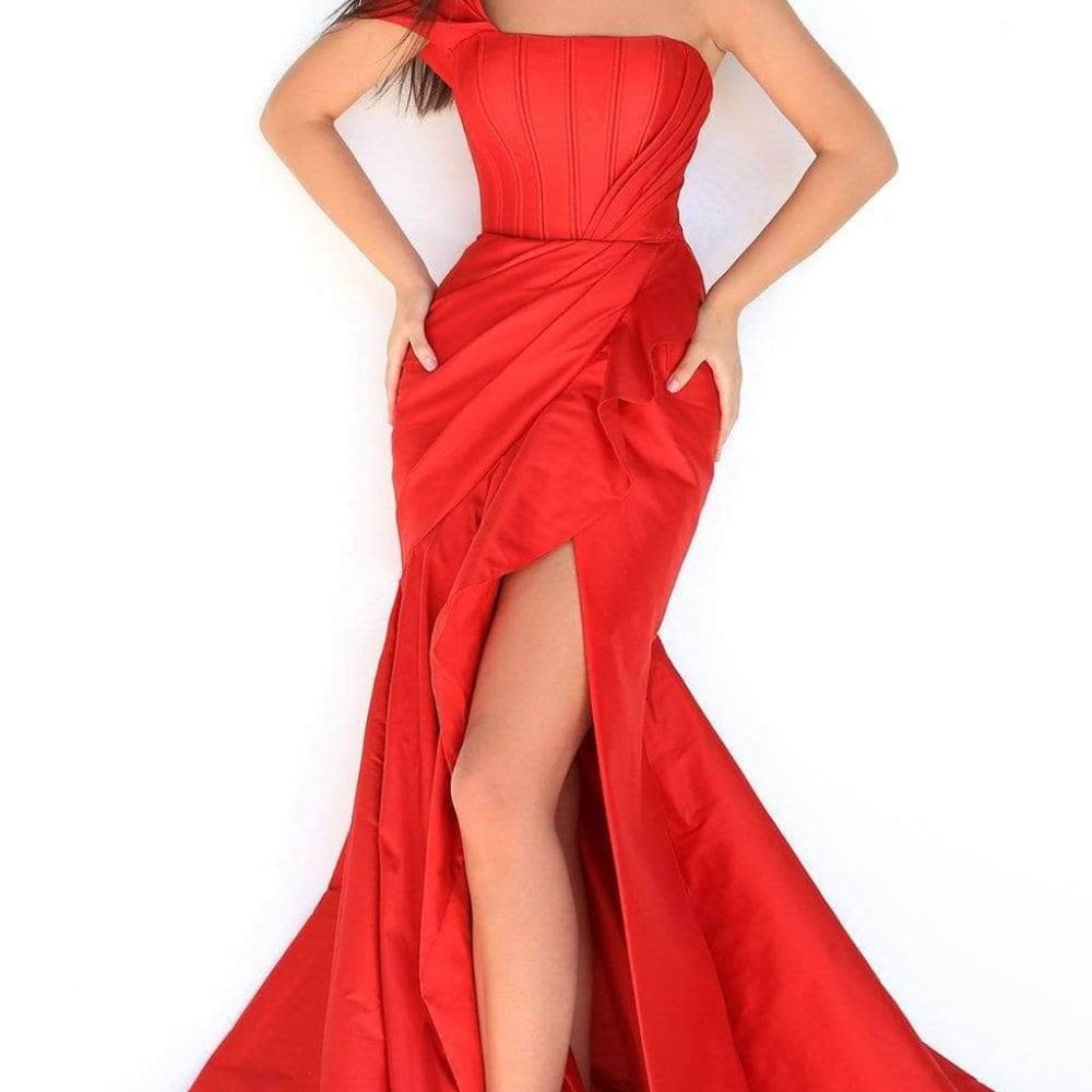 Tarik Ediz 50869 Ruffled Slit Mermaid Evening Gown in size 10